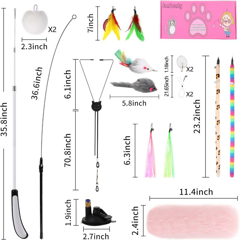 4-In-1 Interactive Indoor Cat Toy Teaser with Feather & Catnip Fun Hunting Game for Lazy Fat Cats Stimulates Play Exercise Happy Pet Gifts