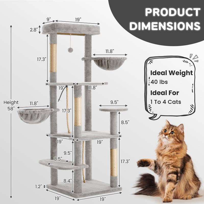 Wecharmer Cat Tree / Tower for Indoor Cats with Green Leaves, Cat Condo Cozy Plush Cat House with Hang Ball and Leaf Shape Design, Cat Furniture Pet House with Cat Scratching Posts Home Enclosed