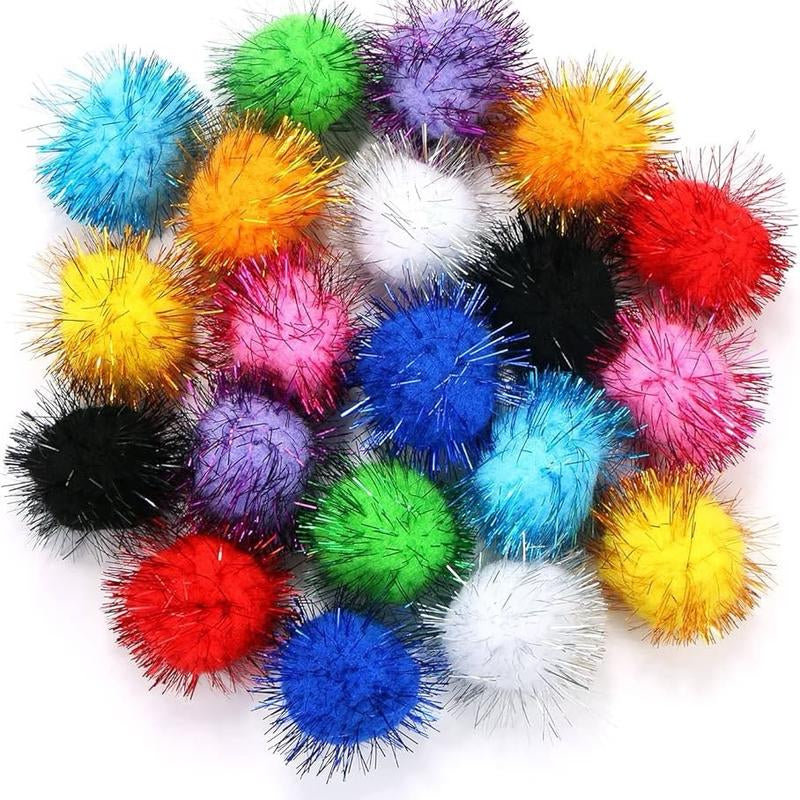1.8 Inch Catnip-Infused Crinkle Balls – Interactive Tinsel Pom Pom Toys for Cats and Kittens, Multi-Color Sparkle Balls for Play, Chase, and Exercise (3-Pack)