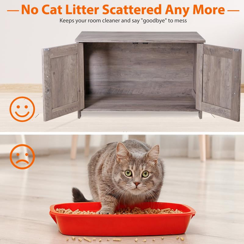 SUPERDEAL Cat Litter Box Enclosure Wooden Cat Washroom Furniture Hidden with Barn Door Stylish Cat House