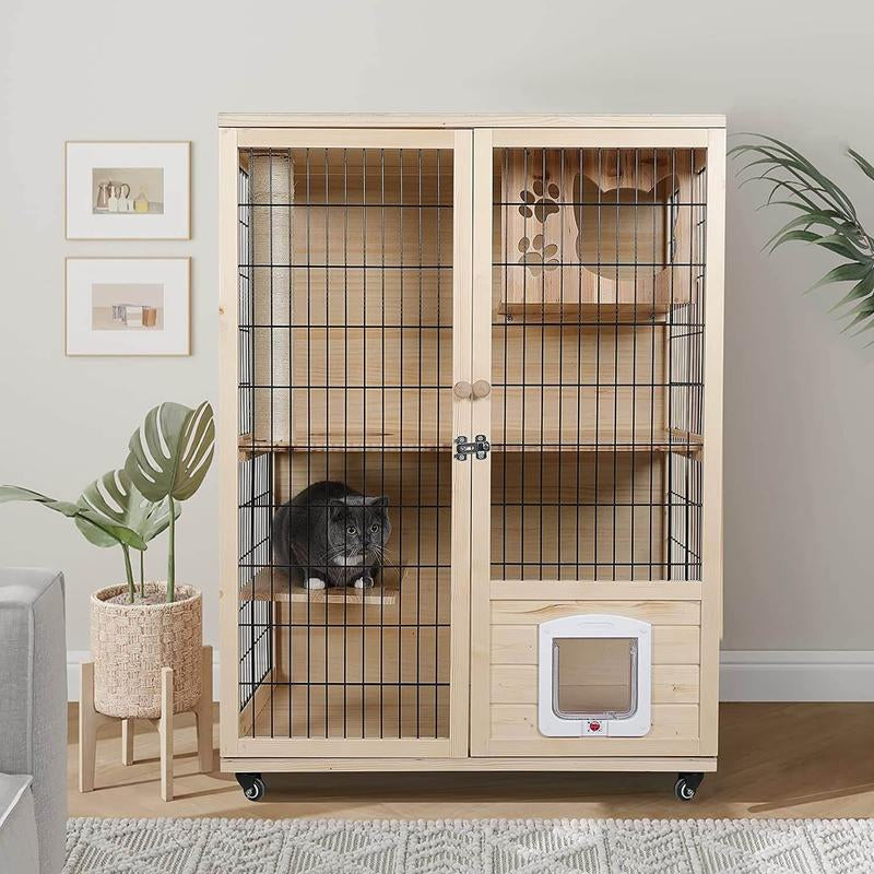 Wooden Cat House with Scratching Post PF0506 Pet House Cat Apartment Scratch Resistant