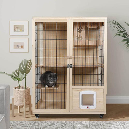 Wooden Cat House with Scratching Post PF0506 Pet House Cat Apartment Scratch Resistant