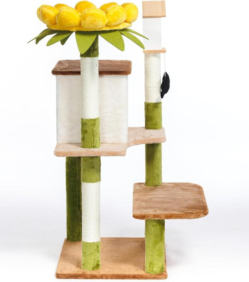 44.1 Inch Tall Cat Tree Flower Tower Condo Climbing for Indoor Cats Multi Level with Sisal Scratching Post Hammocks Pet House Play Furniture