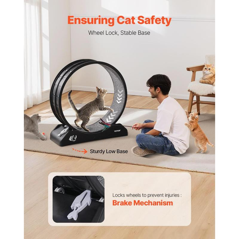 VEVOR Cat Exercise Wheel, 31.5 In, Large Cat Running Wheel with Secure Brake & Carpeted Runway, Quiet Operation Cat Treadmill, Indoor Cats Exerciser Wheel for Pets Weight Loss & Health Black
