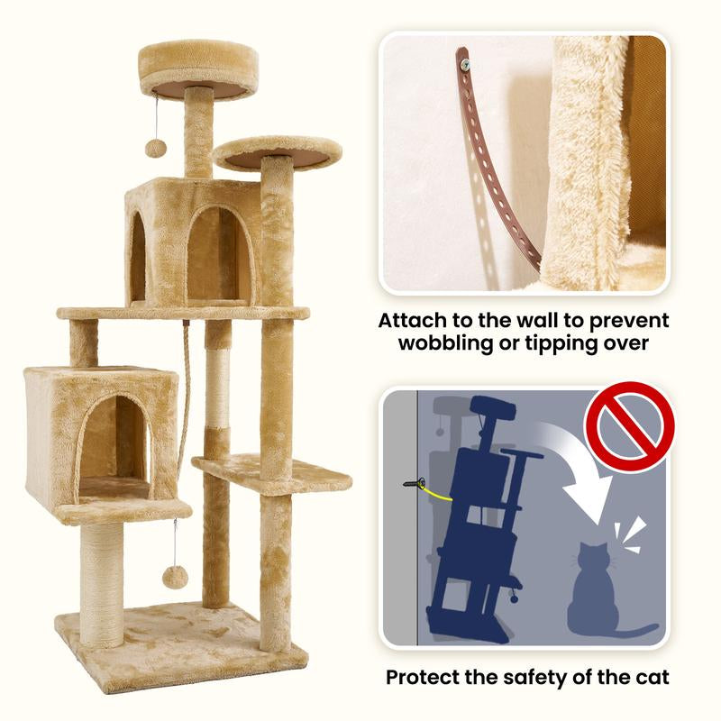 Wecharmer Cat Tree / Tower for Indoor Cats with Green Leaves, Cat Condo Cozy Plush Cat House with Hang Ball and Leaf Shape Design, Cat Furniture Pet House with Cat Scratching Posts Home Enclosed