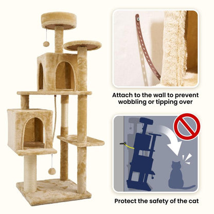 Wecharmer Cat Tree / Tower for Indoor Cats with Green Leaves, Cat Condo Cozy Plush Cat House with Hang Ball and Leaf Shape Design, Cat Furniture Pet House with Cat Scratching Posts Home Enclosed