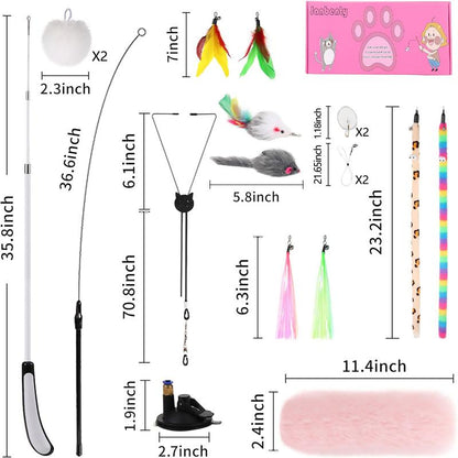 4-In-1 Interactive Indoor Cat Toy Teaser with Feather & Catnip Fun Hunting Game for Lazy Fat Cats Stimulates Play Exercise Happy Pet Gifts