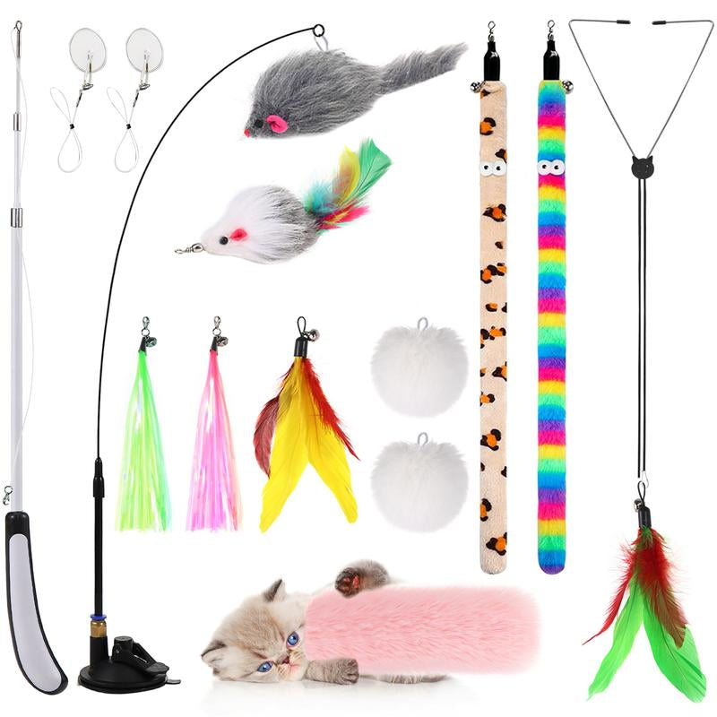 4-In-1 Interactive Indoor Cat Toy Teaser with Feather & Catnip Fun Hunting Game for Lazy Fat Cats Stimulates Play Exercise Happy Pet Gifts