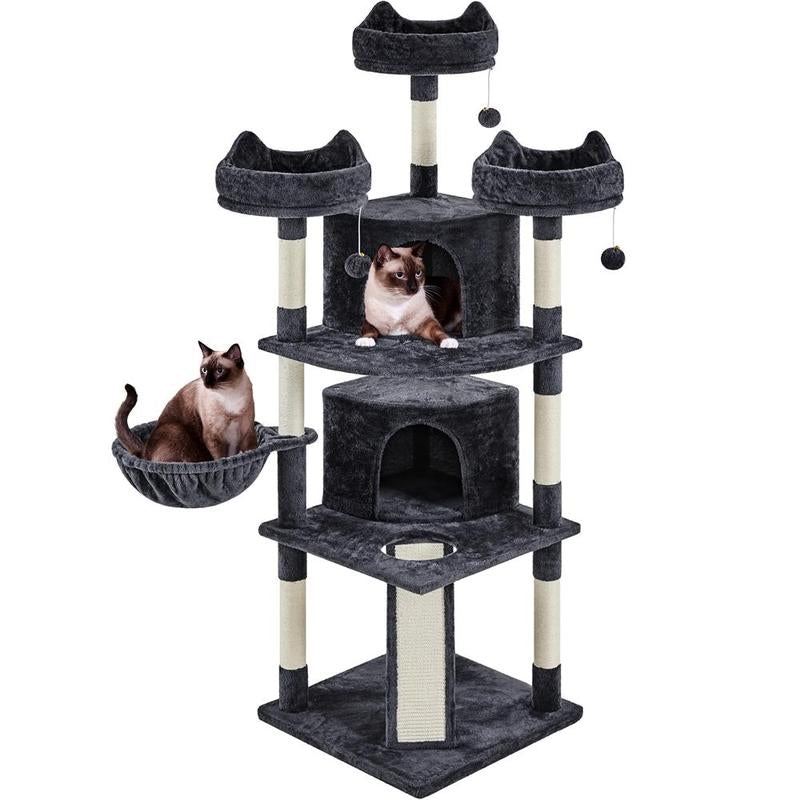 Yaheetech 69″ Tall Large Cat Tree, Big Cat House, Plush Cat Tower with Condos, Platforms, Scratching Board, Scratching Posts, Multilevel Cat Tree for Kittens and Cats