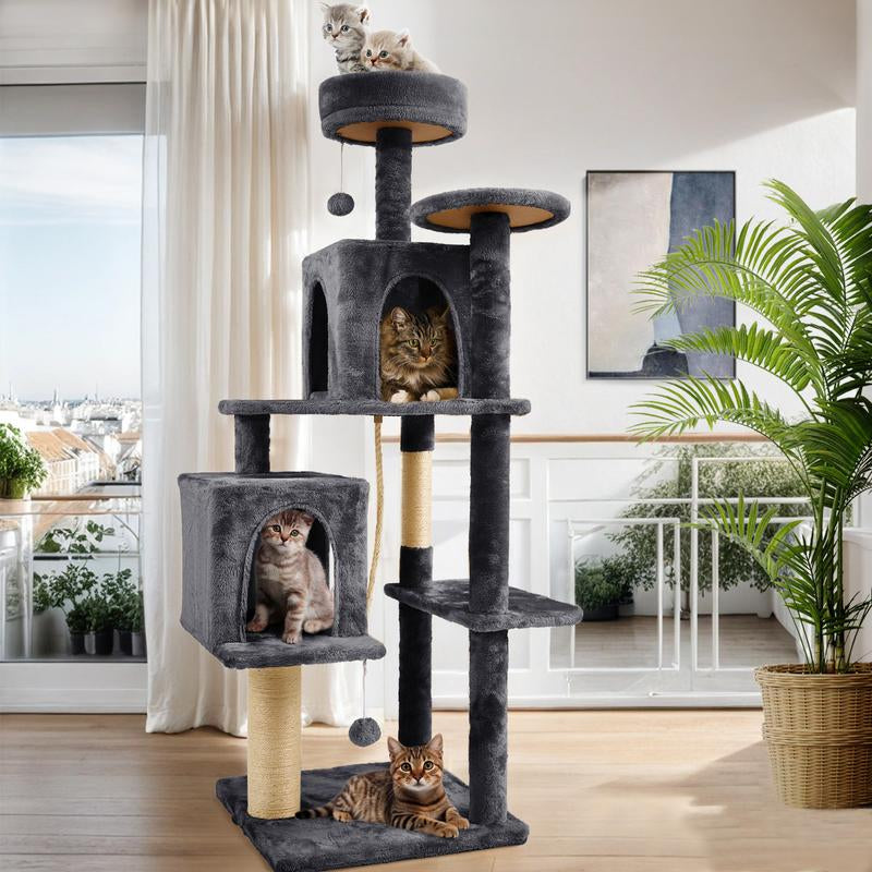 Wecharmer Cat Tree / Tower for Indoor Cats with Green Leaves, Cat Condo Cozy Plush Cat House with Hang Ball and Leaf Shape Design, Cat Furniture Pet House with Cat Scratching Posts Home Enclosed