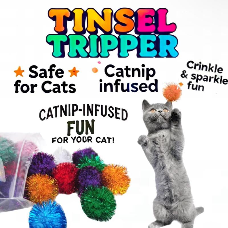 1.8 Inch Catnip-Infused Crinkle Balls – Interactive Tinsel Pom Pom Toys for Cats and Kittens, Multi-Color Sparkle Balls for Play, Chase, and Exercise (3-Pack)