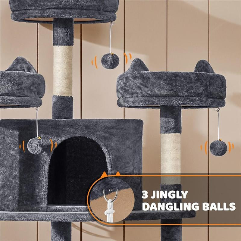 Yaheetech 69″ Tall Large Cat Tree, Big Cat House, Plush Cat Tower with Condos, Platforms, Scratching Board, Scratching Posts, Multilevel Cat Tree for Kittens and Cats
