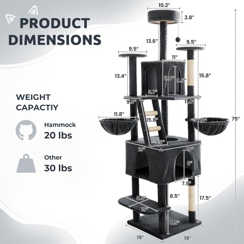 Wecharmer Cat Tree / Tower for Indoor Cats with Green Leaves, Cat Condo Cozy Plush Cat House with Hang Ball and Leaf Shape Design, Cat Furniture Pet House with Cat Scratching Posts Home Enclosed
