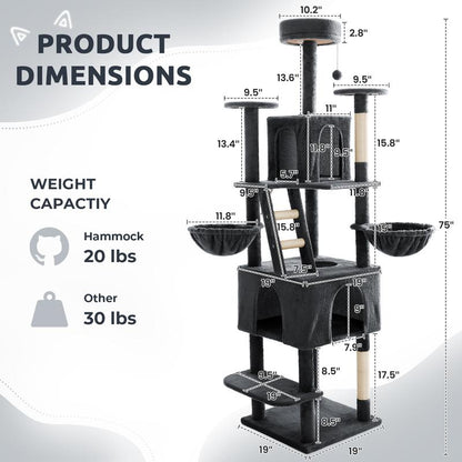 Wecharmer Cat Tree / Tower for Indoor Cats with Green Leaves, Cat Condo Cozy Plush Cat House with Hang Ball and Leaf Shape Design, Cat Furniture Pet House with Cat Scratching Posts Home Enclosed