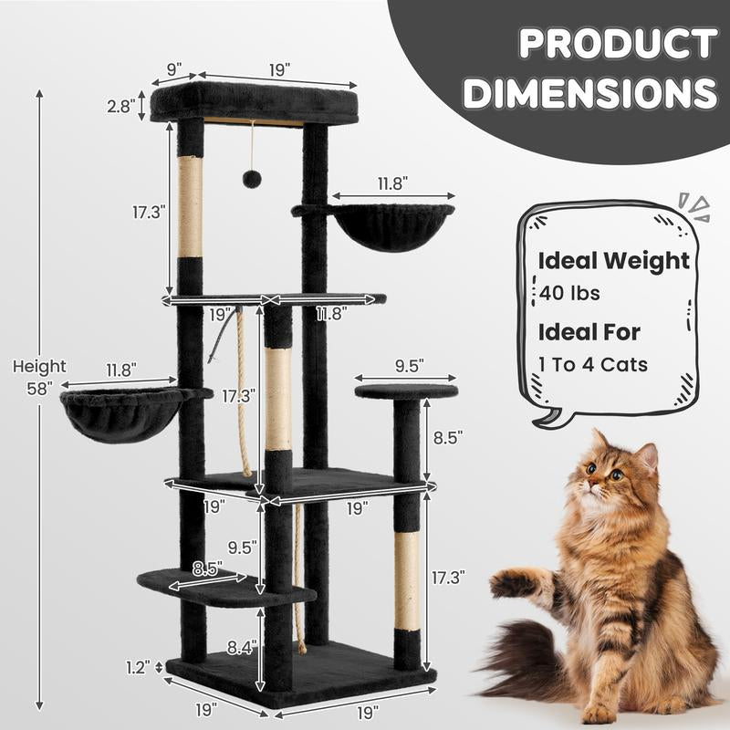Wecharmer Cat Tree / Tower for Indoor Cats with Green Leaves, Cat Condo Cozy Plush Cat House with Hang Ball and Leaf Shape Design, Cat Furniture Pet House with Cat Scratching Posts Home Enclosed