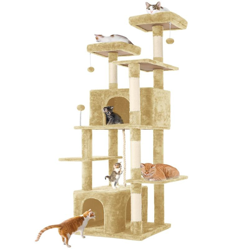 Wecharmer Cat Tree / Tower for Indoor Cats with Green Leaves, Cat Condo Cozy Plush Cat House with Hang Ball and Leaf Shape Design, Cat Furniture Pet House with Cat Scratching Posts Home Enclosed