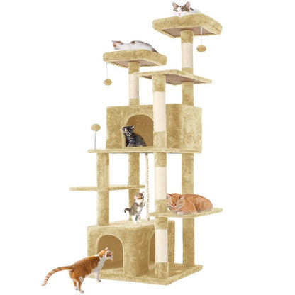 Wecharmer Cat Tree / Tower for Indoor Cats with Green Leaves, Cat Condo Cozy Plush Cat House with Hang Ball and Leaf Shape Design, Cat Furniture Pet House with Cat Scratching Posts Home Enclosed