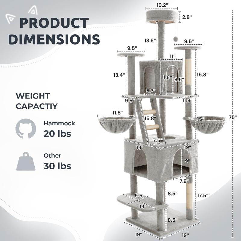 Wecharmer Cat Tree / Tower for Indoor Cats with Green Leaves, Cat Condo Cozy Plush Cat House with Hang Ball and Leaf Shape Design, Cat Furniture Pet House with Cat Scratching Posts Home Enclosed