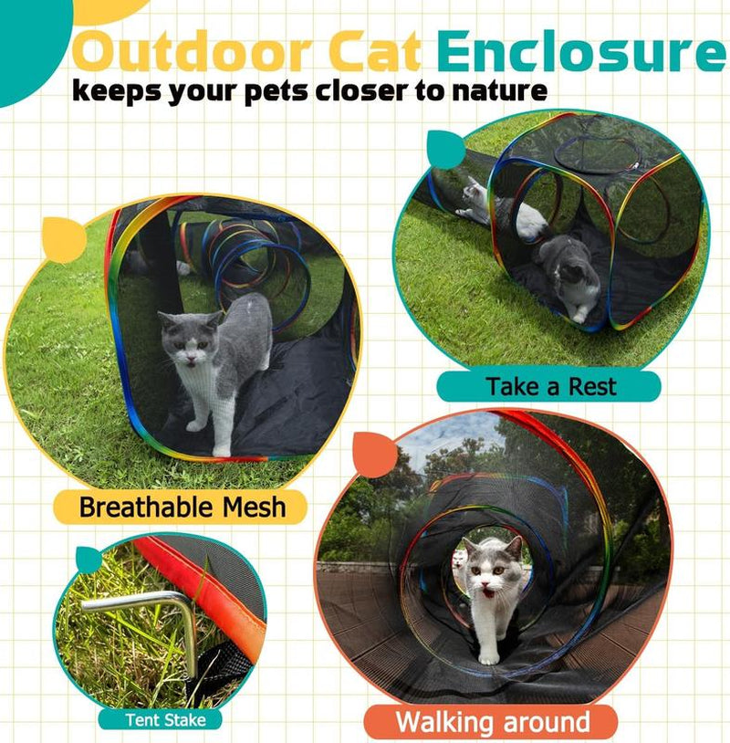 LUCKITTY Outdoor Rainbow Cat Enclosures Playground,Outside House for Indoor Cats Include Portable Cat Tent with Circle Cat Tunnel, for Cats, Kitty and Small Animals,Within Storage Bag