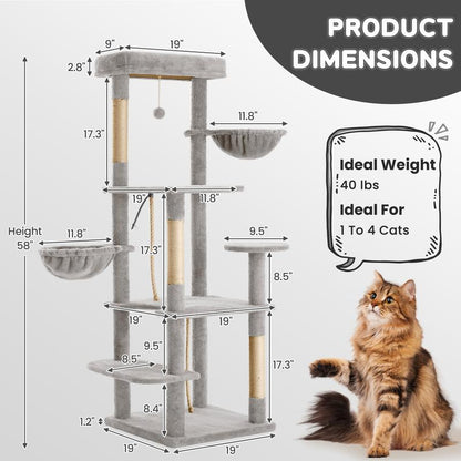Wecharmer Cat Tree / Tower for Indoor Cats with Green Leaves, Cat Condo Cozy Plush Cat House with Hang Ball and Leaf Shape Design, Cat Furniture Pet House with Cat Scratching Posts Home Enclosed