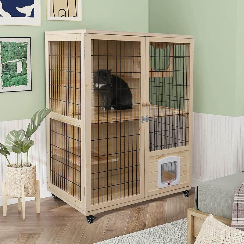 Wooden Cat House with Scratching Post PF0506 Pet House Cat Apartment Scratch Resistant