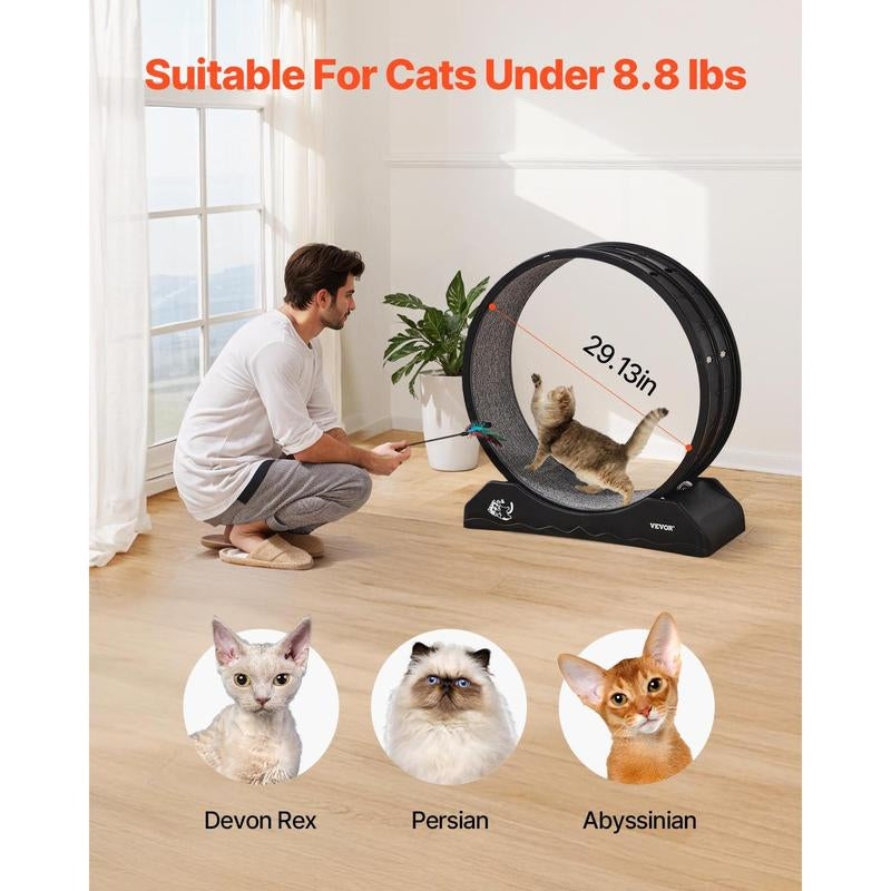 VEVOR Cat Exercise Wheel, 31.5 In, Large Cat Running Wheel with Secure Brake & Carpeted Runway, Quiet Operation Cat Treadmill, Indoor Cats Exerciser Wheel for Pets Weight Loss & Health Black