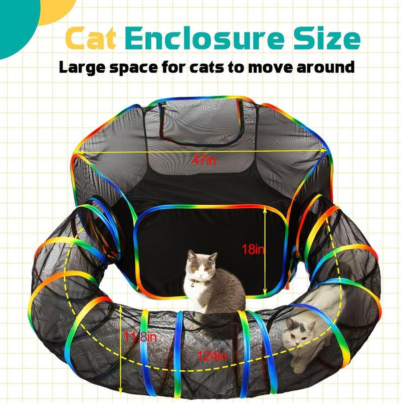 LUCKITTY Outdoor Rainbow Cat Enclosures Playground,Outside House for Indoor Cats Include Portable Cat Tent with Circle Cat Tunnel, for Cats, Kitty and Small Animals,Within Storage Bag