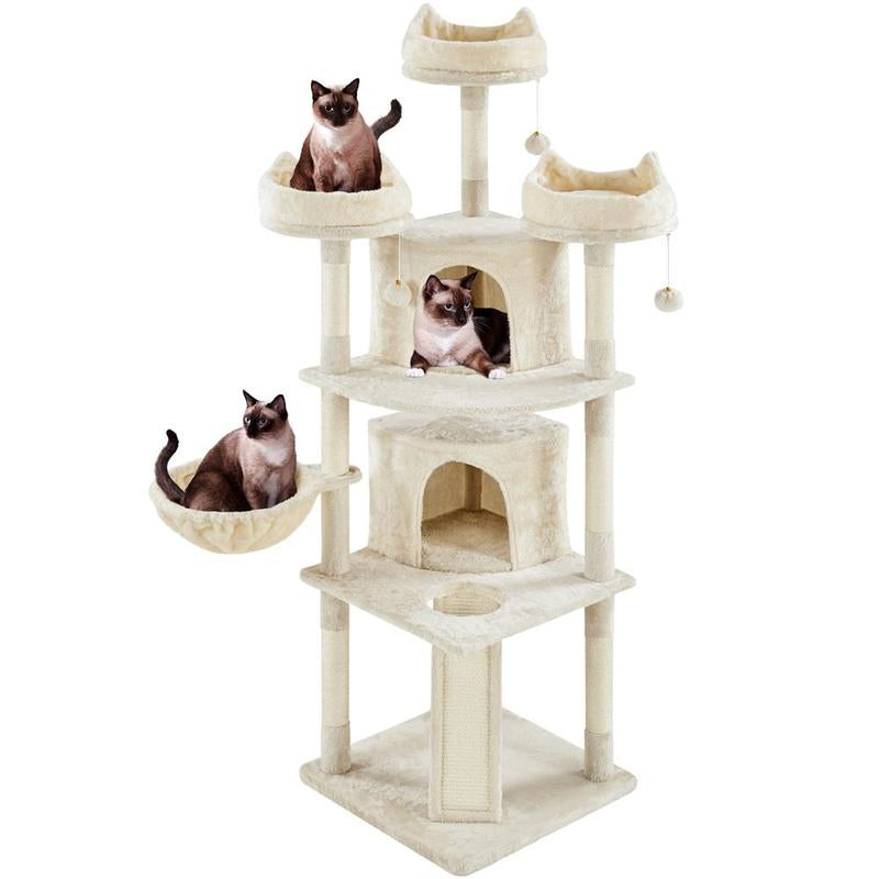 Yaheetech 69″ Tall Large Cat Tree, Big Cat House, Plush Cat Tower with Condos, Platforms, Scratching Board, Scratching Posts, Multilevel Cat Tree for Kittens and Cats