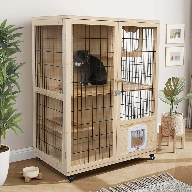 Wooden Cat House with Scratching Post PF0506 Pet House Cat Apartment Scratch Resistant