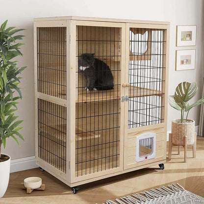Wooden Cat House with Scratching Post PF0506 Pet House Cat Apartment Scratch Resistant