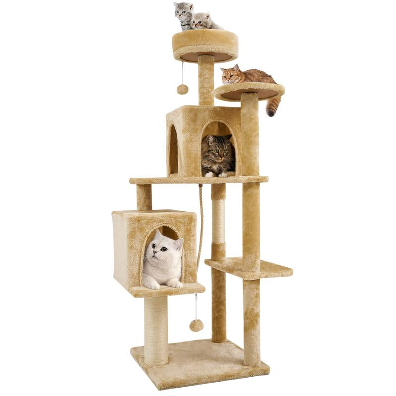 Wecharmer Cat Tree / Tower for Indoor Cats with Green Leaves, Cat Condo Cozy Plush Cat House with Hang Ball and Leaf Shape Design, Cat Furniture Pet House with Cat Scratching Posts Home Enclosed