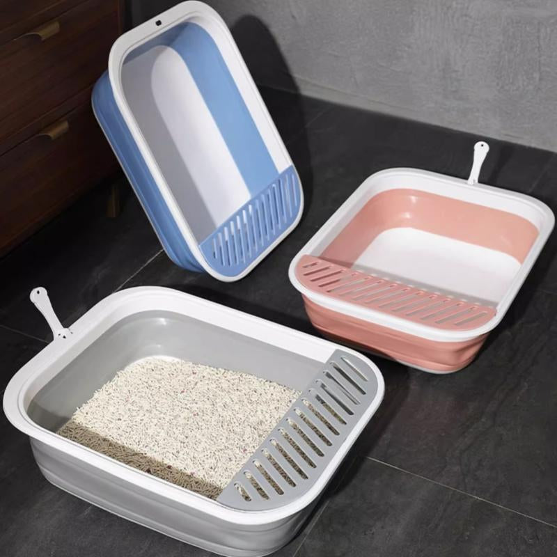 Foldable Semi-Enclosed Large Cat Litter Box, Cat Toilet, Cat Litter Tray, Cat Waste Basket, Cat Supplies