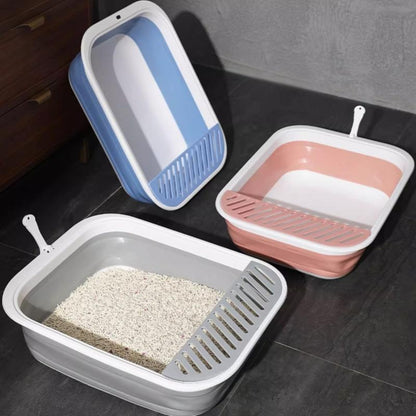 Foldable Semi-Enclosed Large Cat Litter Box, Cat Toilet, Cat Litter Tray, Cat Waste Basket, Cat Supplies