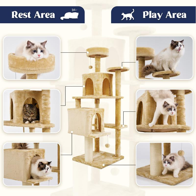 Wecharmer Cat Tree / Tower for Indoor Cats with Green Leaves, Cat Condo Cozy Plush Cat House with Hang Ball and Leaf Shape Design, Cat Furniture Pet House with Cat Scratching Posts Home Enclosed