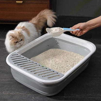 Foldable Semi-Enclosed Large Cat Litter Box, Cat Toilet, Cat Litter Tray, Cat Waste Basket, Cat Supplies