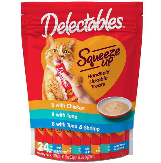 Hartz Delectables Squeeze up Interactive Lickable Wet Cat Treats for Adult & Senior Cats, Tuna & Shrimp, 24 Count, 12 Ounces