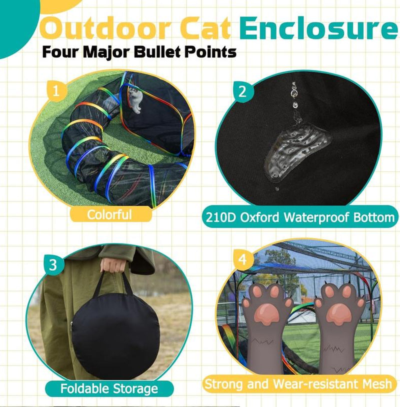 LUCKITTY Outdoor Rainbow Cat Enclosures Playground,Outside House for Indoor Cats Include Portable Cat Tent with Circle Cat Tunnel, for Cats, Kitty and Small Animals,Within Storage Bag