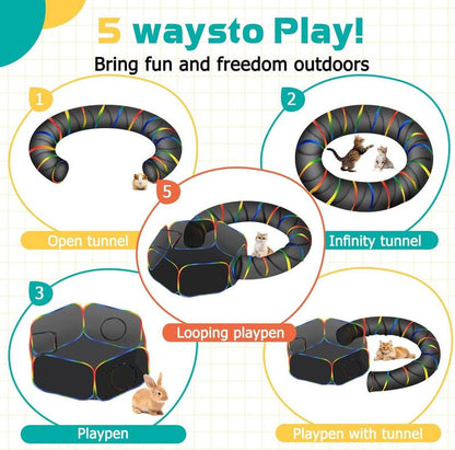 LUCKITTY Outdoor Rainbow Cat Enclosures Playground,Outside House for Indoor Cats Include Portable Cat Tent with Circle Cat Tunnel, for Cats, Kitty and Small Animals,Within Storage Bag