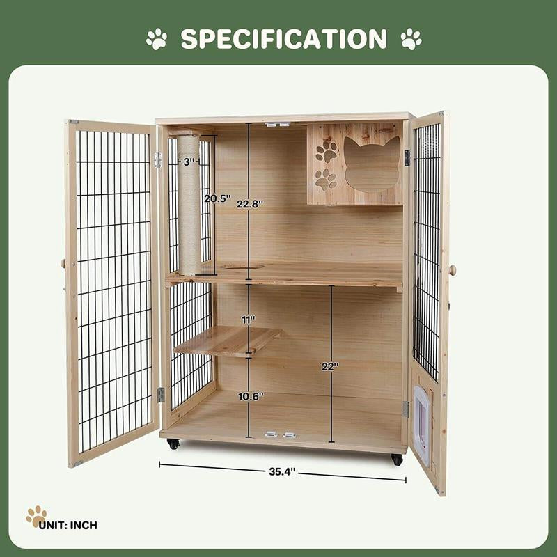 Wooden Cat House with Scratching Post PF0506 Pet House Cat Apartment Scratch Resistant