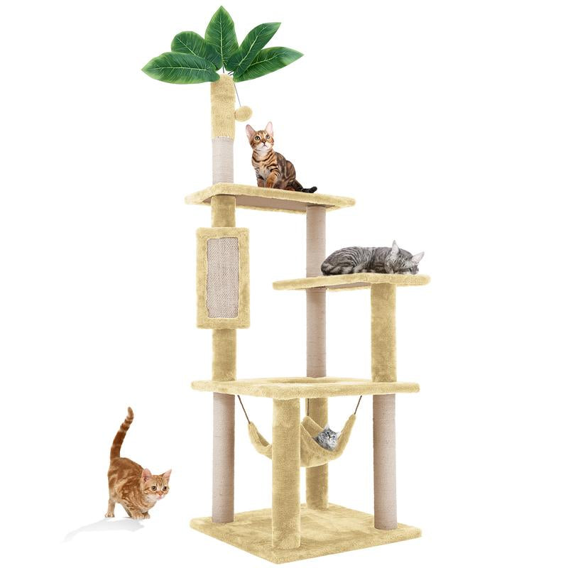 Wecharmer Cat Tree / Tower for Indoor Cats with Green Leaves, Cat Condo Cozy Plush Cat House with Hang Ball and Leaf Shape Design, Cat Furniture Pet House with Cat Scratching Posts Home Enclosed