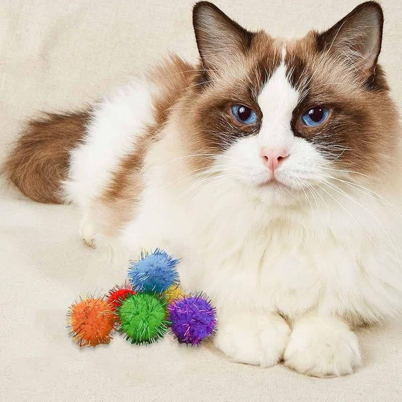 1.8 Inch Catnip-Infused Crinkle Balls – Interactive Tinsel Pom Pom Toys for Cats and Kittens, Multi-Color Sparkle Balls for Play, Chase, and Exercise (3-Pack)