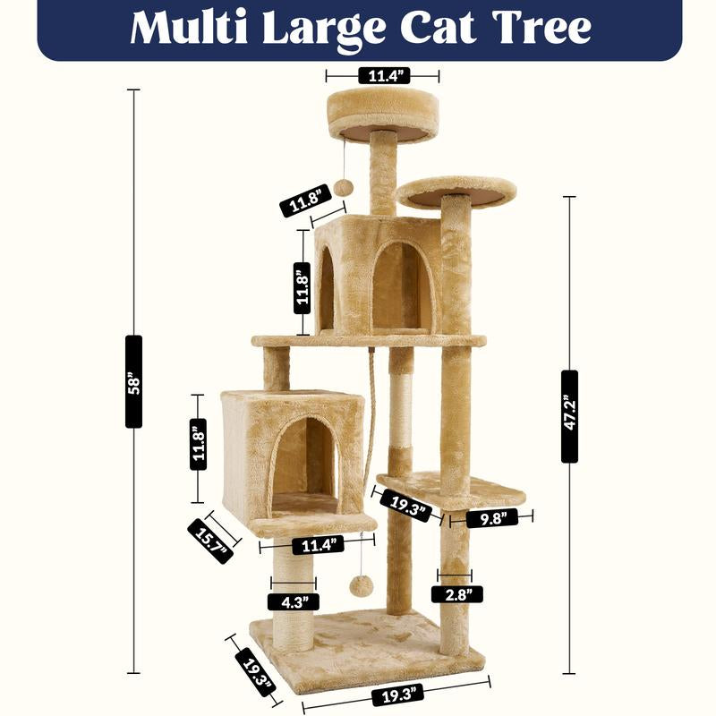 Wecharmer Cat Tree / Tower for Indoor Cats with Green Leaves, Cat Condo Cozy Plush Cat House with Hang Ball and Leaf Shape Design, Cat Furniture Pet House with Cat Scratching Posts Home Enclosed