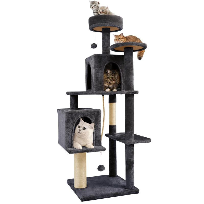 Wecharmer Cat Tree / Tower for Indoor Cats with Green Leaves, Cat Condo Cozy Plush Cat House with Hang Ball and Leaf Shape Design, Cat Furniture Pet House with Cat Scratching Posts Home Enclosed