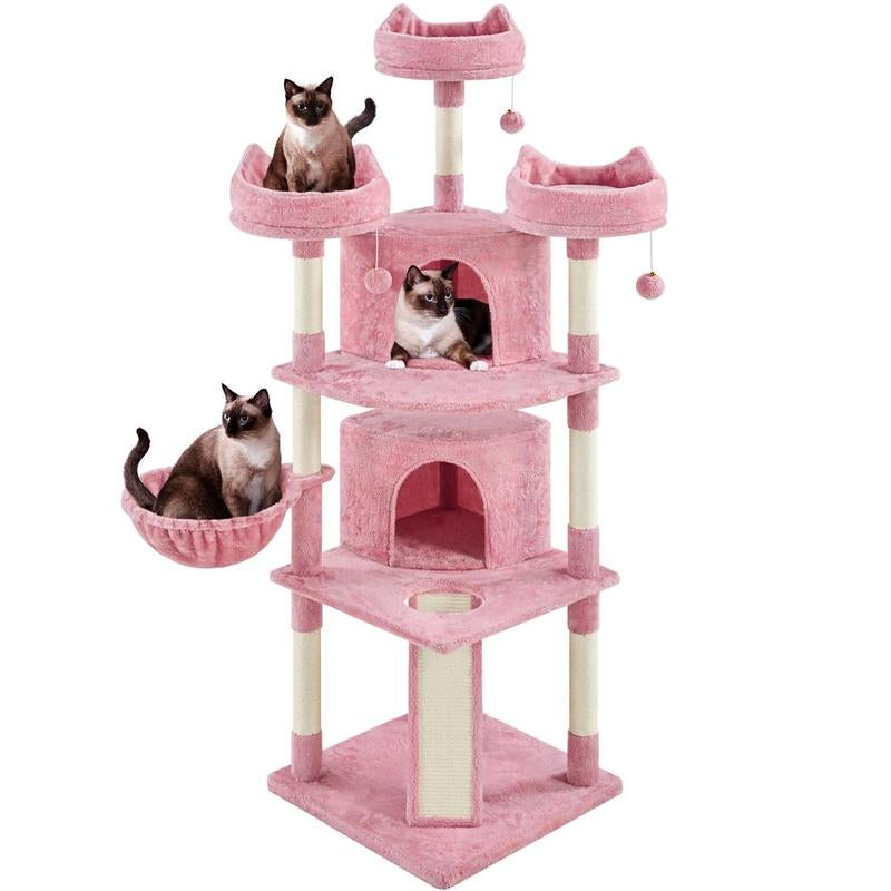 Yaheetech 69″ Tall Large Cat Tree, Big Cat House, Plush Cat Tower with Condos, Platforms, Scratching Board, Scratching Posts, Multilevel Cat Tree for Kittens and Cats