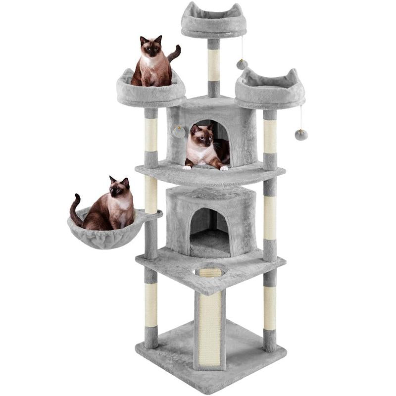 Yaheetech 69″ Tall Large Cat Tree, Big Cat House, Plush Cat Tower with Condos, Platforms, Scratching Board, Scratching Posts, Multilevel Cat Tree for Kittens and Cats