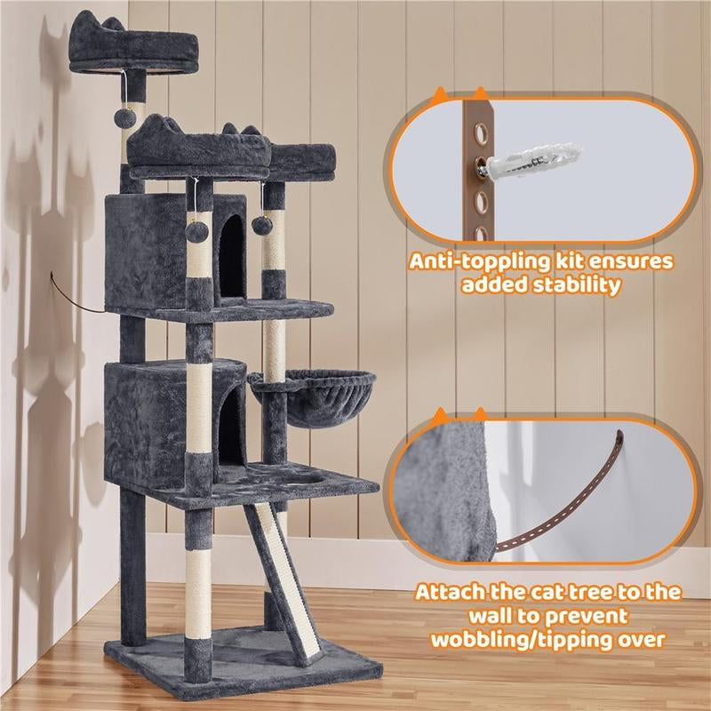Yaheetech 69″ Tall Large Cat Tree, Big Cat House, Plush Cat Tower with Condos, Platforms, Scratching Board, Scratching Posts, Multilevel Cat Tree for Kittens and Cats
