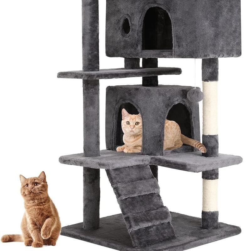 Cat Tree 54In Cat Tower Multi-Level Durable Cat Scratching Post & Cozy Fun Cat Jumping Platform Space Saving Cat Condo Pet Play House for Indoor Cats,Dark Gray