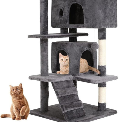 Cat Tree 54In Cat Tower Multi-Level Durable Cat Scratching Post & Cozy Fun Cat Jumping Platform Space Saving Cat Condo Pet Play House for Indoor Cats,Dark Gray