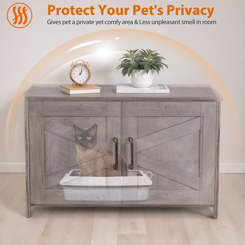 SUPERDEAL Cat Litter Box Enclosure Wooden Cat Washroom Furniture Hidden with Barn Door Stylish Cat House