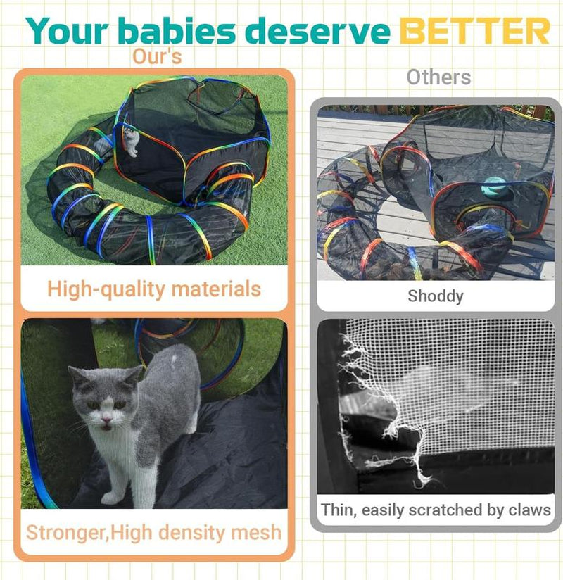 LUCKITTY Outdoor Rainbow Cat Enclosures Playground,Outside House for Indoor Cats Include Portable Cat Tent with Circle Cat Tunnel, for Cats, Kitty and Small Animals,Within Storage Bag